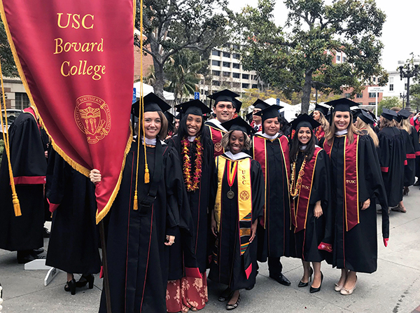 Graduates of the Master of Science in Human Resource Management program at USC Bovard College line up for the Commencement Ceremony in May 2018. Photo courtesy of USC Bovard College.