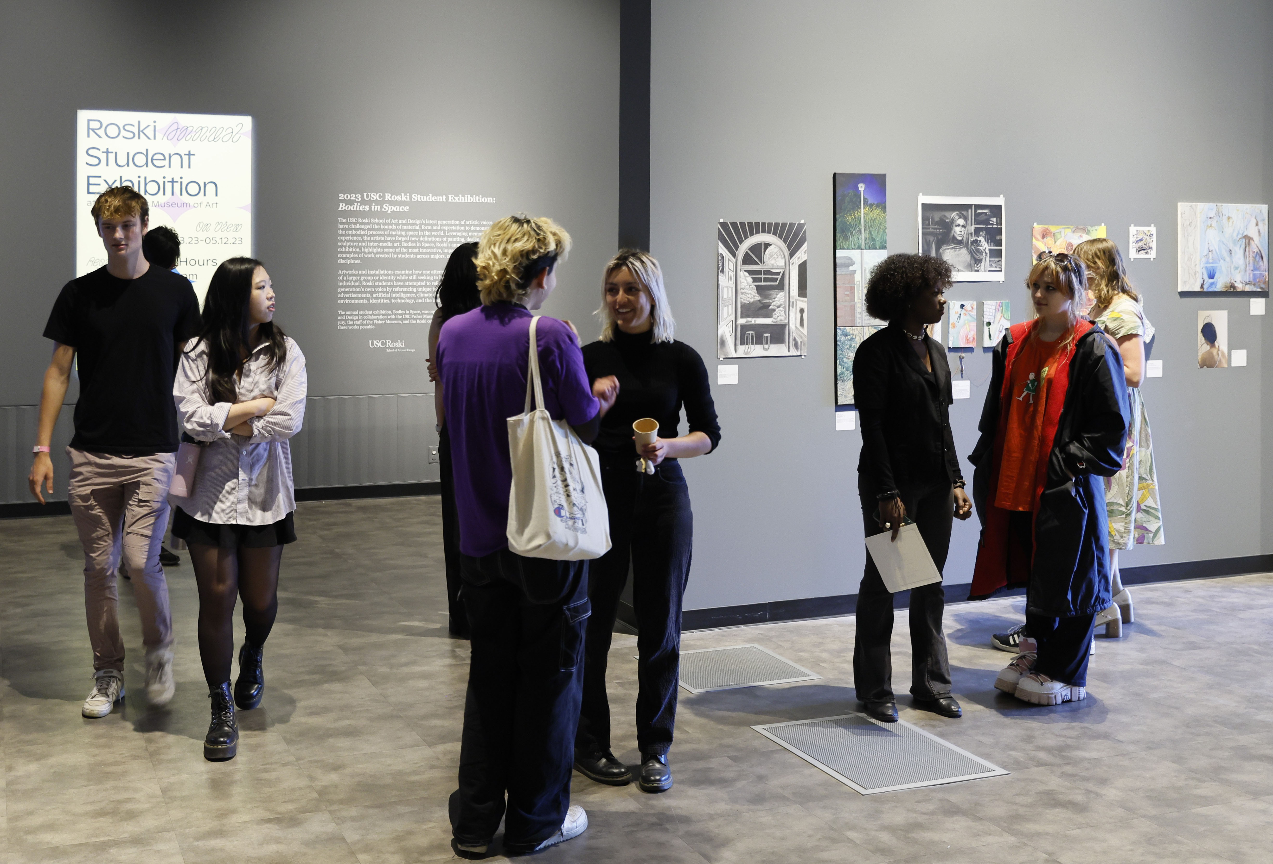 The USC Roski Annual Student Exhibition opening at the USC Fisher Museum of Art (2023). 